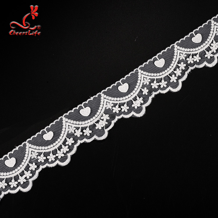 Cotton White Embroidered Lace Trim 5.6cm Width Static - Cling Resistant