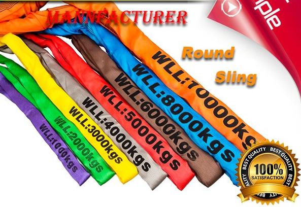 100m Orange Color Soft Round Sling , Eye To Eye Sling 100% Polyester