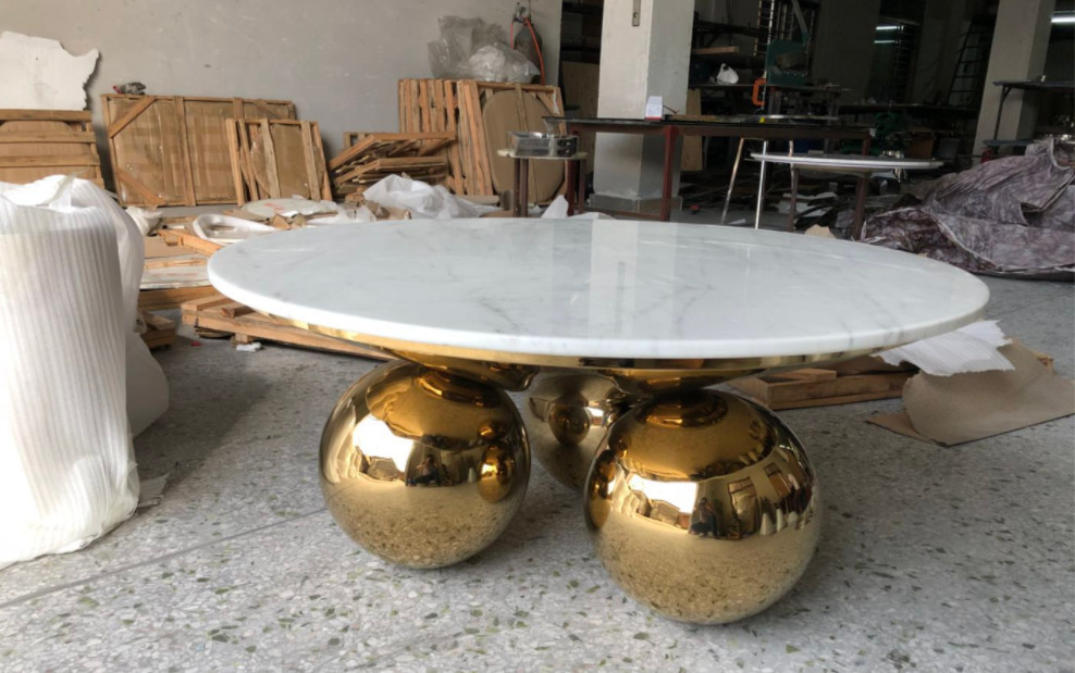 Gold Plated Feet round 36'' Restaurant Marble Table For Hotel