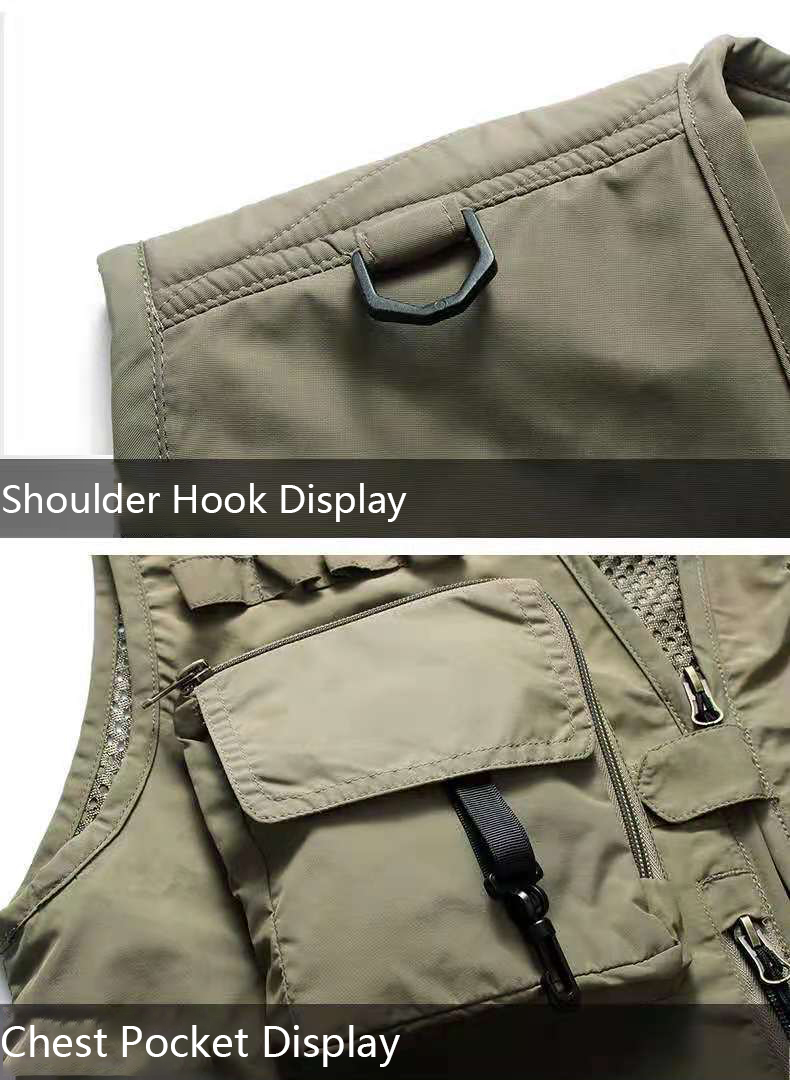 High Quality Breathable Mesh Outdoor Multi-pocket Utility Men's Vests Men's Zipper Fishing Vest Waistcoat For Men