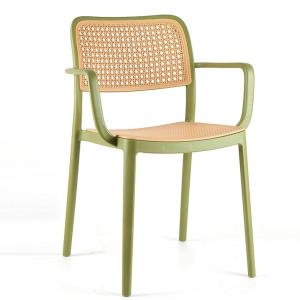 China Rattan Restaurant Chair Plastic Stackable PP Plastic Dining Armchair wholesale