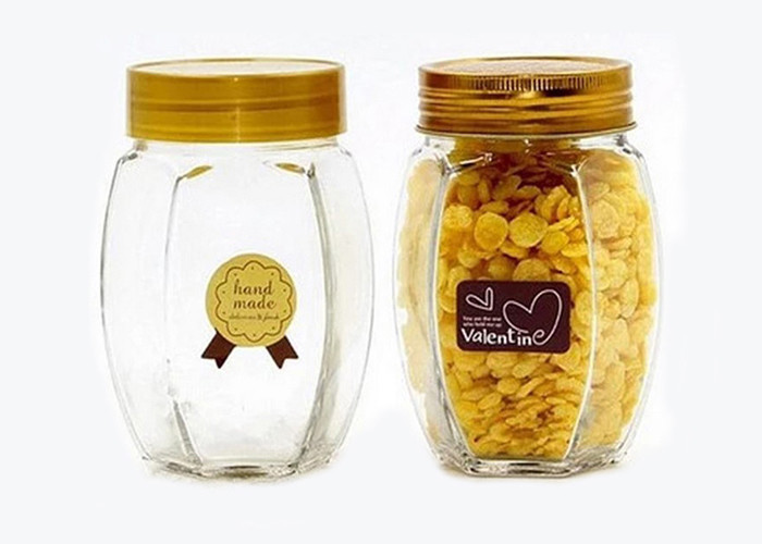 Oval Hexagonal Glass Honey Jars Transparent Color Moistureproof Feature