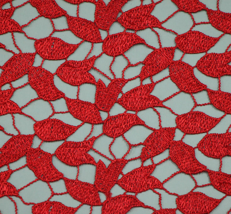 Chemical Lace Red Color Water Soluble Embroidery Fashion fabric for Apparel Accessories