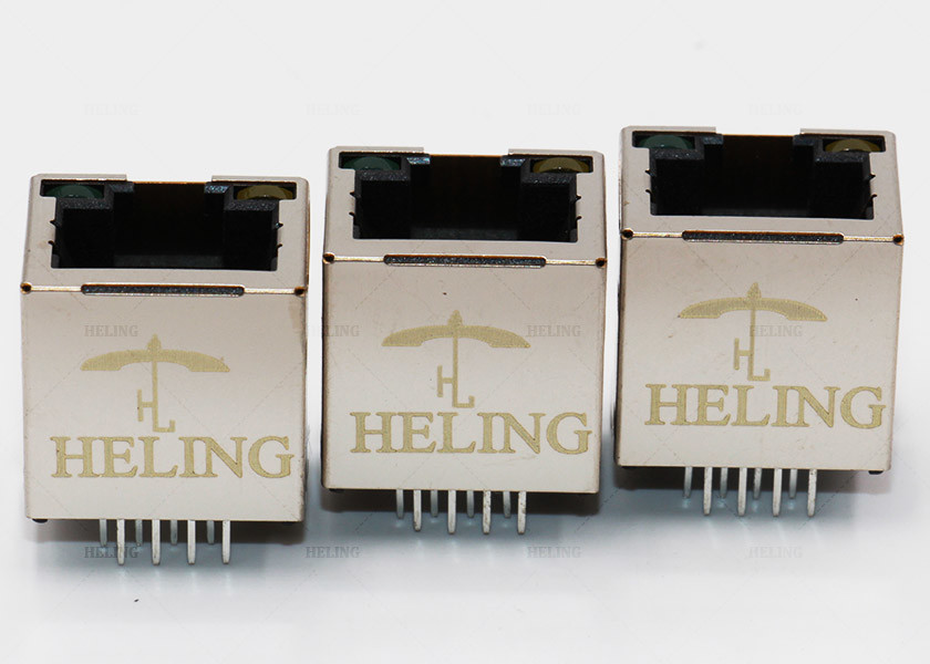 Gold Plating Contact Terminal 180 SMT RJ45 Connector R / A 50U" Single Port Shielded
