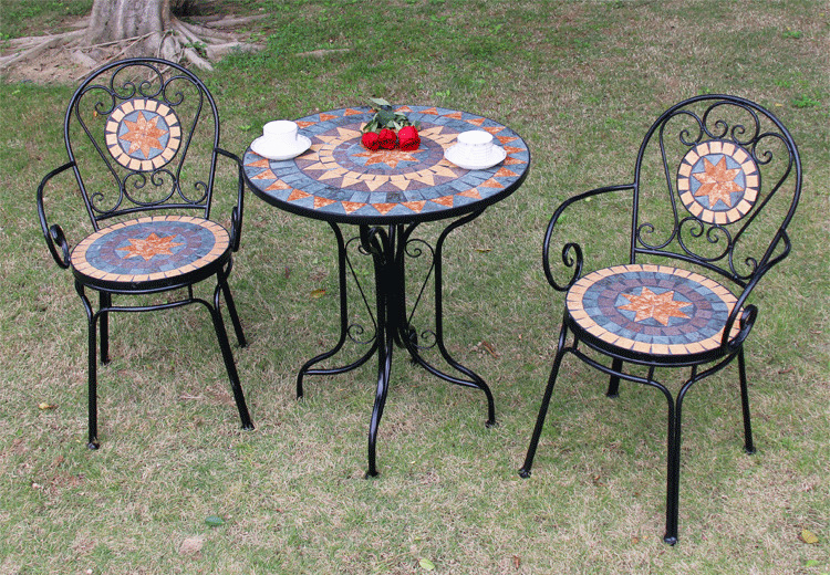 Outdoor Patio Garden Bistro Iron Frame Nordic Antique 2 Seater Dining Table and Chair