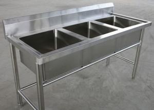 China Restaurant Three Tubs Stainless Steel Kitchen Sink Commercial 1800 x 600 x 850MM wholesale