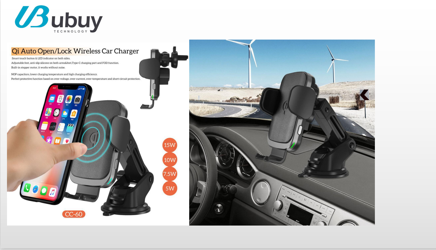 Cell Phone Clamping Air Vent Car Mount Wireless Charger