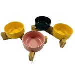 Sustainable Bamboo 2 In 1 Design Sturdy Anti-Rollover Pet Dog Bowl Holder for