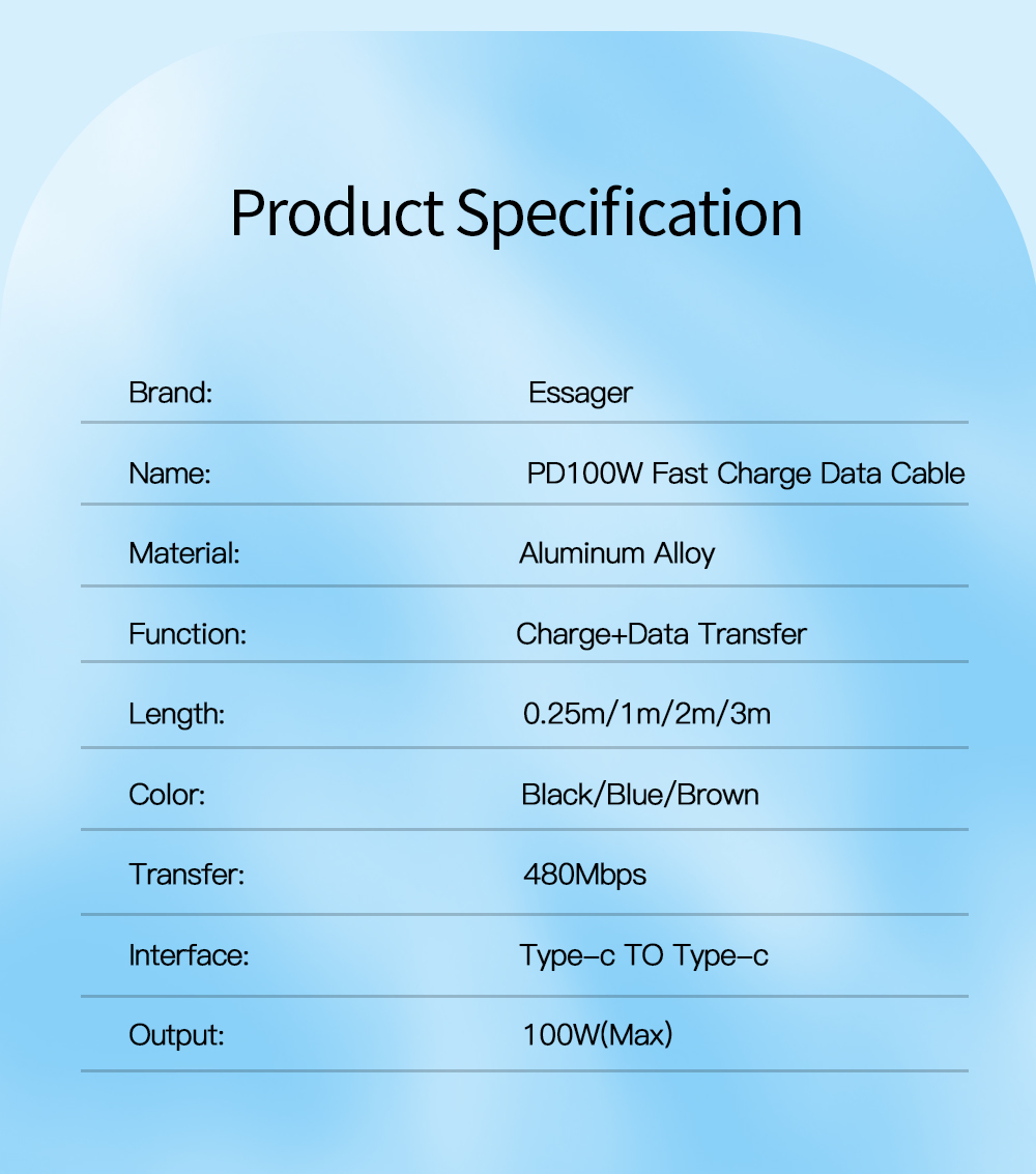 Essager 2022 Sunset USB charging Data Cable 100W 60W Type C to Type C Cable For Mbk Huawei