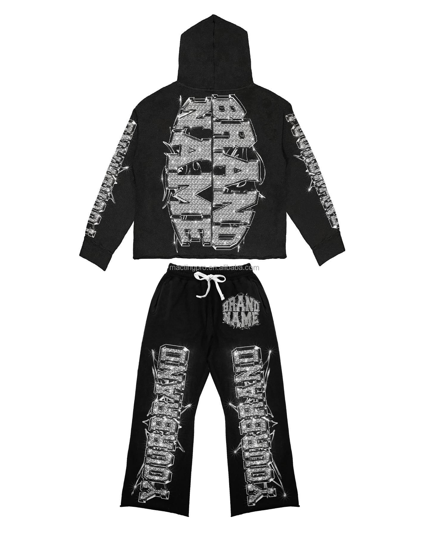 Customized Labels Unisex Men's Hoodies Set for Adults Training in Acid Washed 2 Piece