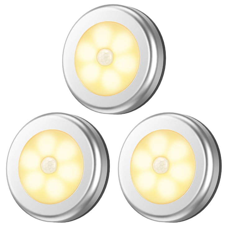 3pcs Pack 3.15in Diameter Battery Operated Motion Sensor Light Indoor