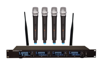 310 top wireless microphone system UHF 4-channels 200 channels LCD display PLL infrared