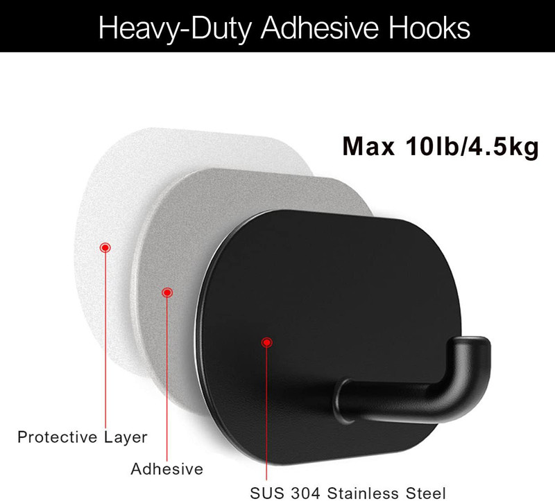 Rust-Proof Adhesive Hooks Heavy Duty Stick On Wall Hooks Stainless Steel Kitchen Bathroom Hooks