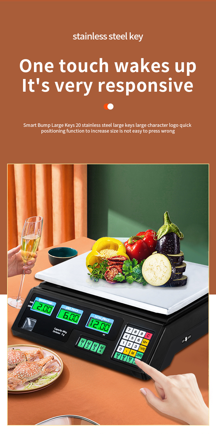 Durable Veidt ACS-A9 30kg/40kg Stainless Steel Electronic Digital Weighing Scale for Kitchen 1g Computing Weight Polygon
