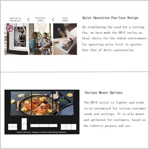 43" Custom Indoor Digital Menu Boards Display FHD Lcd Restaurant Food