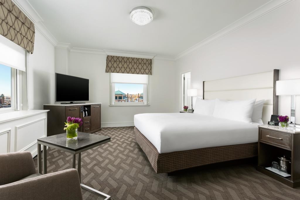 Hotel Room Standard Large Bedroom Leather Padded Headboard Bed and Big TV Cabinets with Lounge Sofa set by Black Walnut