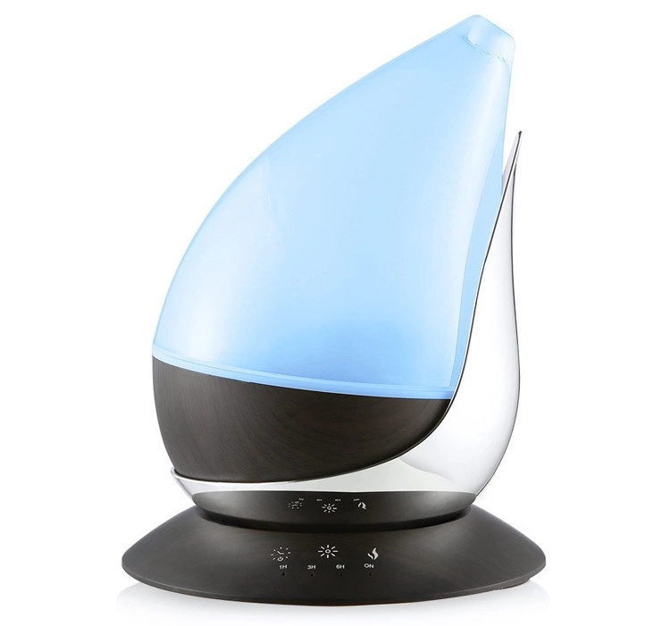 Drop Shape 350ml Glass Ultrasonic Diffuser With Wood Grain Base
