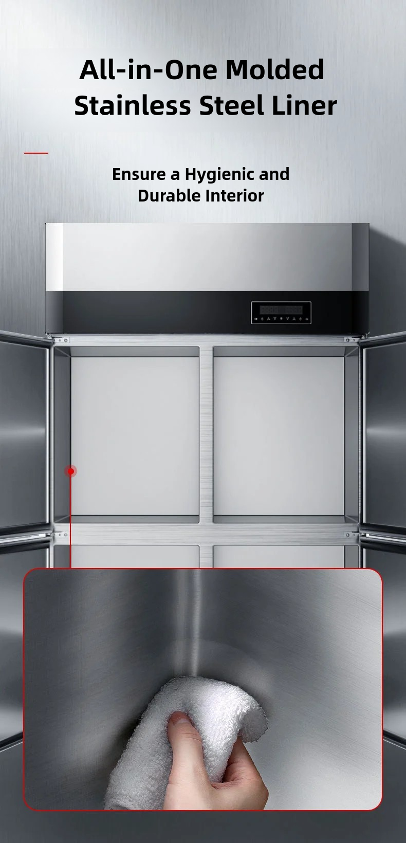 Stainless Steel Refrigeration Equipment for Kitchen 2/3/4/6 Door Refrigerator/Freezer