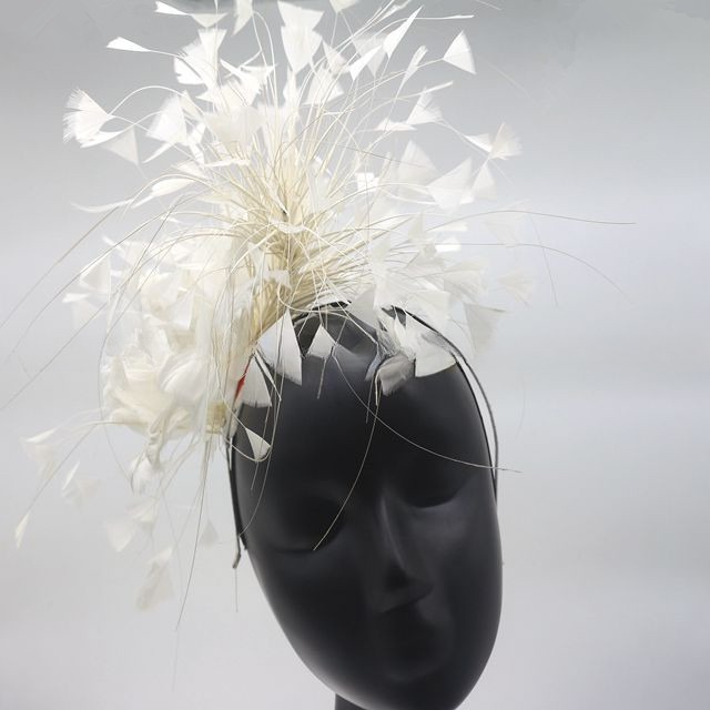 Stripped Goose Feather Headpiece , Feather Flower Fascinator With Wire Accessory