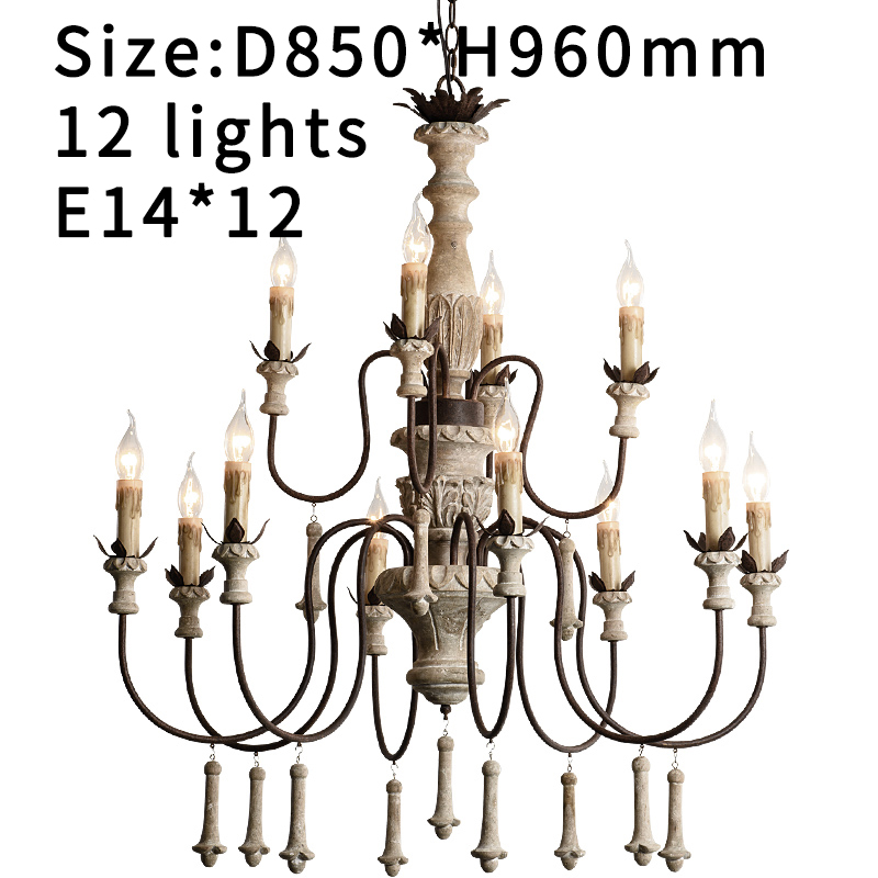 Vintage Foyer chandeliers large wooden lustre rustic lighting suspension retro lamps(WH-CI-111)