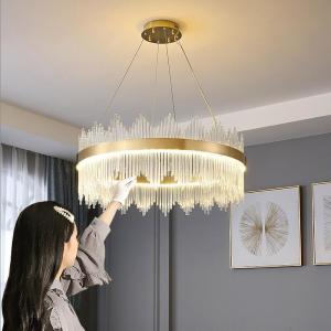 3000K To 6500K Modern Luxury Ceiling Lights Brass Gold Crystal Chandelier Double Rimmed