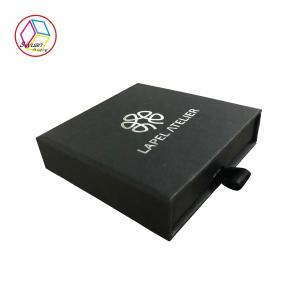 China Black Jewelry Paper Gift Box Silver Foil Stamping Textured Surface wholesale