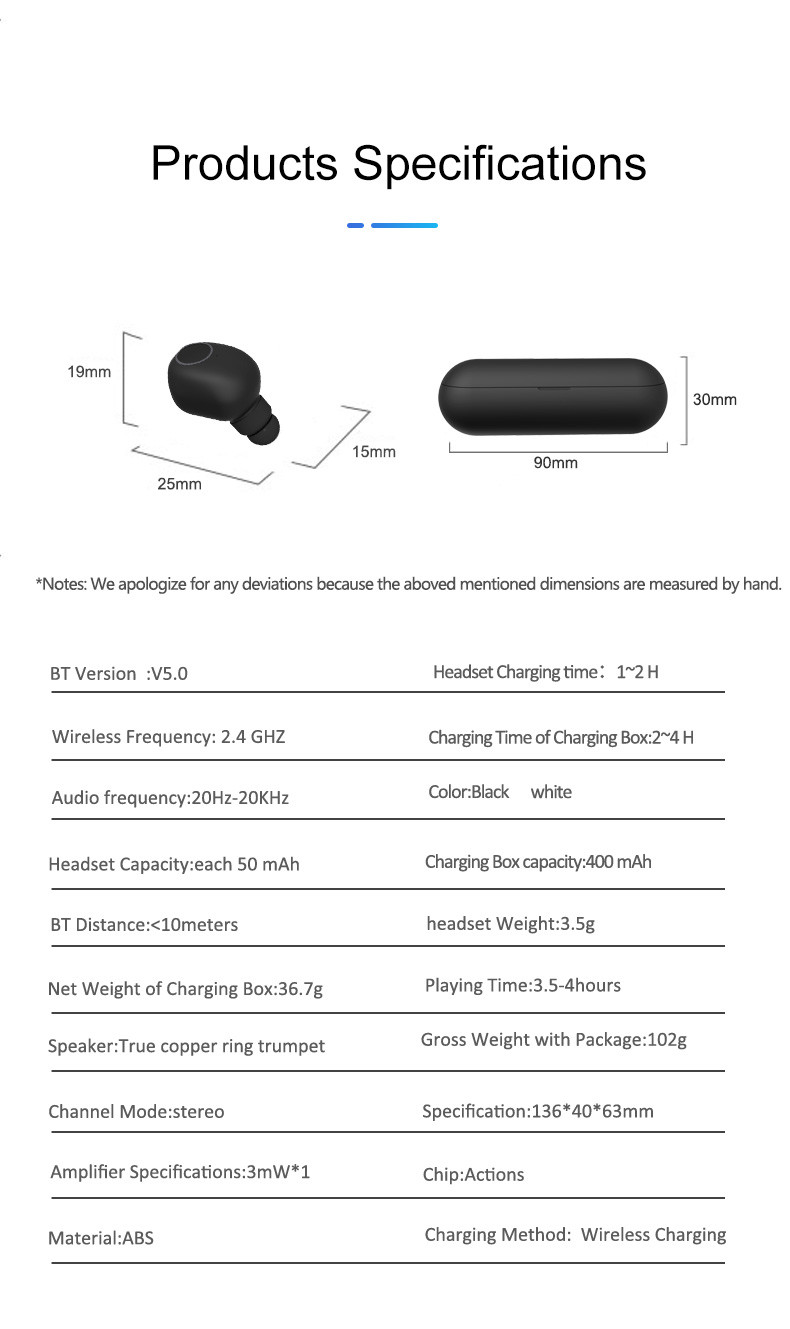Sweatproof Bluetooth 5.0 Earphone 3D Stereo Sound tws Wireless earbuds earphone with 400mAh Charging Box