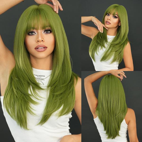 Fashion Long Straight Hair Green Synthetic Wigs For Women