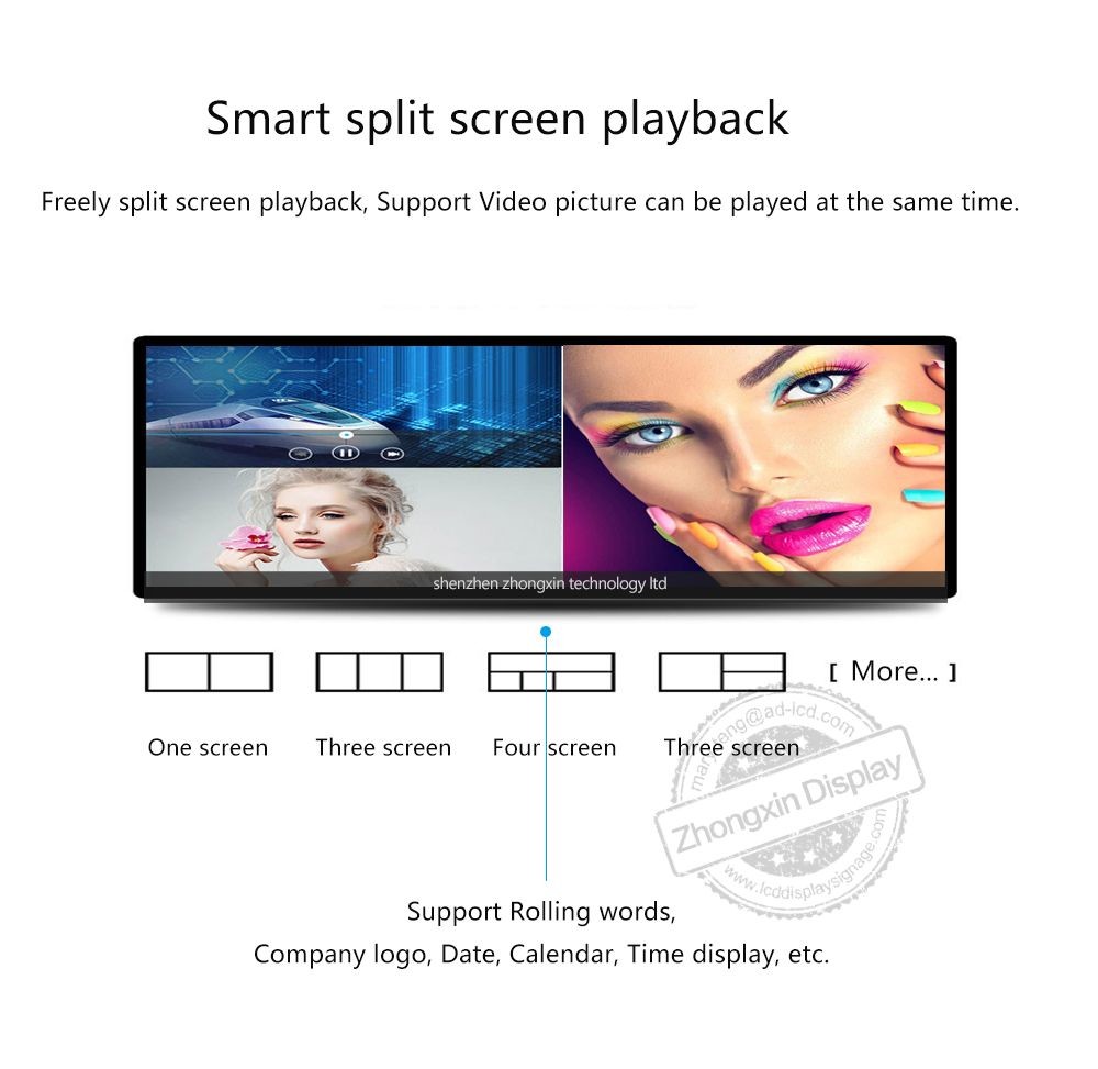 35.5" Stretched Bar Display Digital Signage 4G Or 5G Stretch Lcd Screen