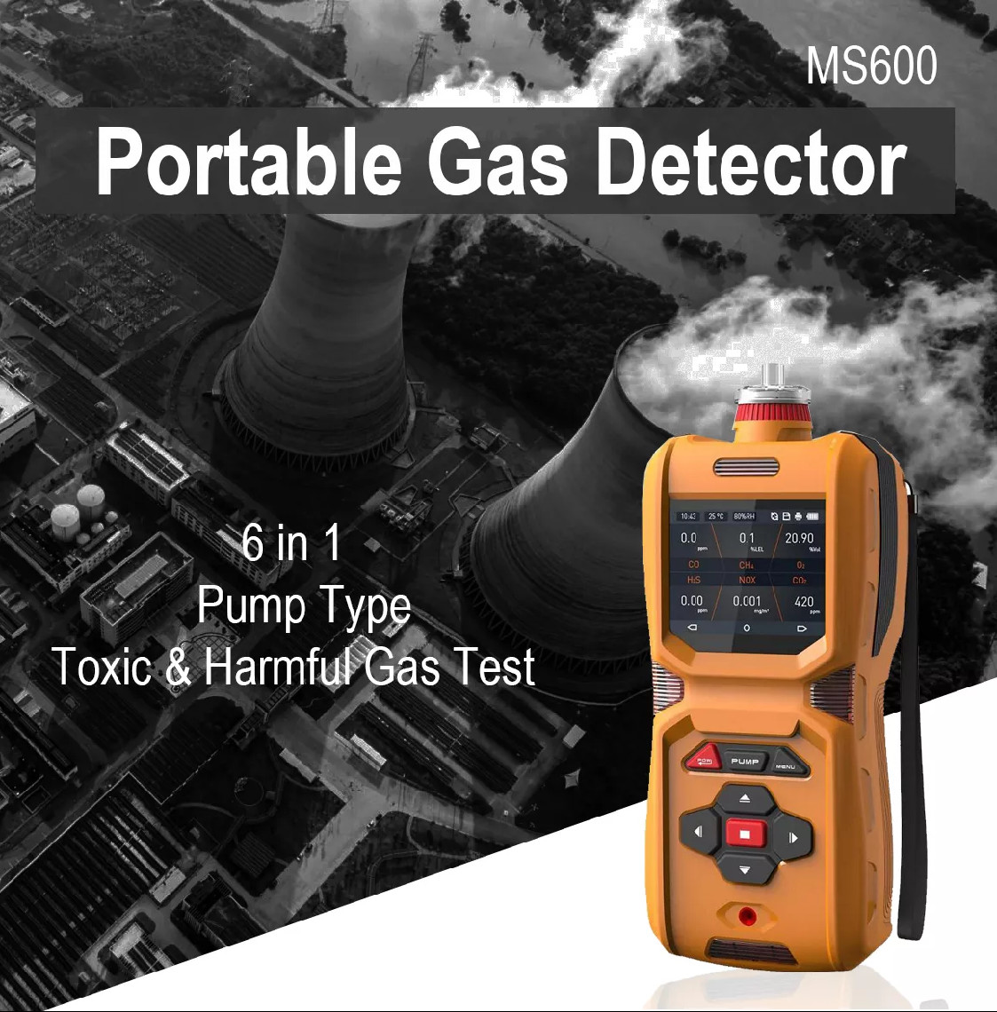 Zetron Ms600 Portable 6 In 1 Multi Gas Detector Built In Suction Pump Bluetooth Printer 1% Fs Accuracy