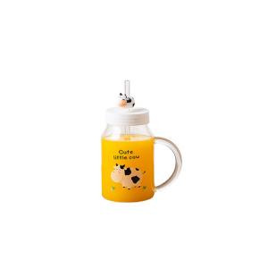 China Heat Resistant Transparent 560ml Milk Juice Glass Bottle With Straw wholesale