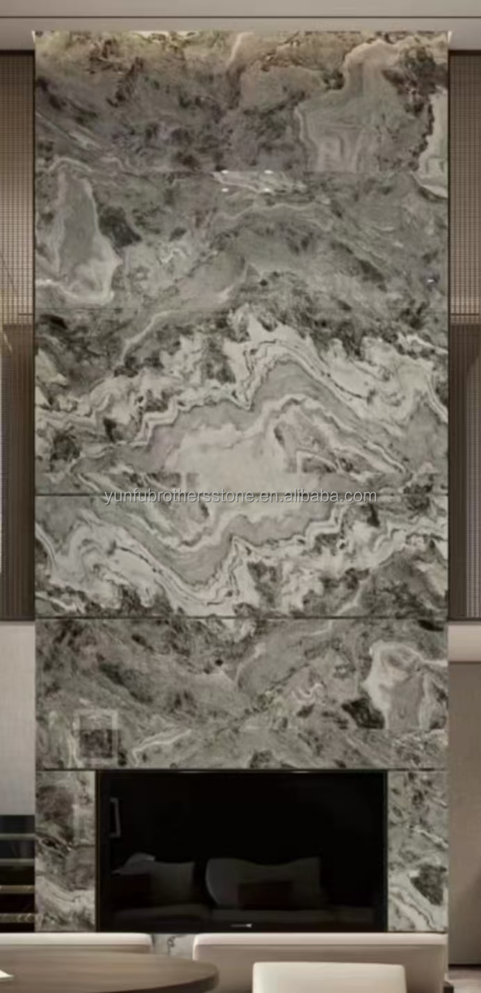 Modern Ink Painting Marble Big Slab Honed Grey Wall Panel and Kitchen Countertop Tile