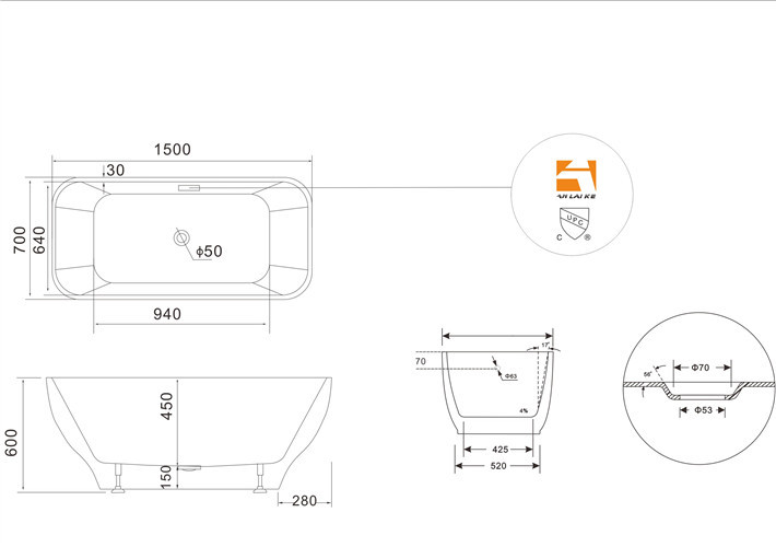 Modern Acrylic Free Standing Bathtub Single / Double Ended Tub Roll Top Thin Edge