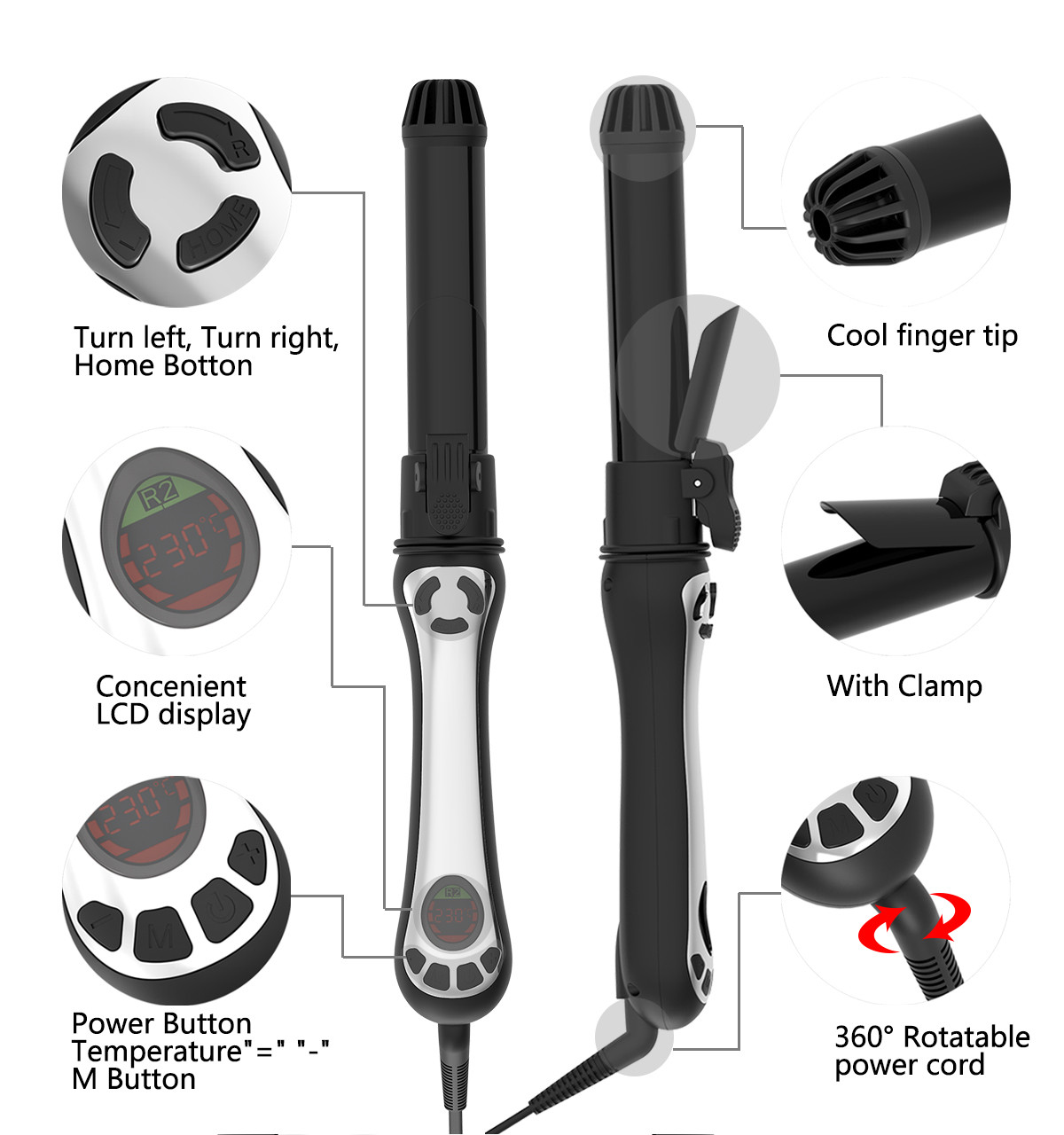 OEM Auto Rotating Hair Curler , Tourmaline Ceramic 1.25 Inch Curling Iron