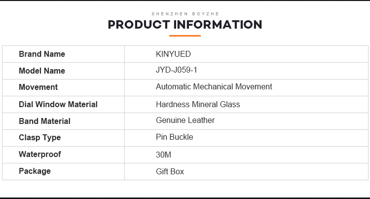 KINYUED genuine leather tourbillon mens automatic watch skeleton mechanical watch men wristwatch