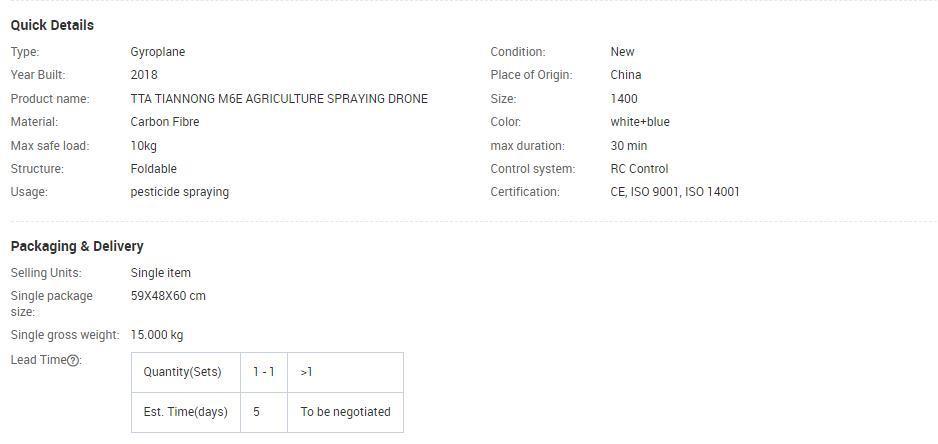 Tta M6e Long Distance Drone Sprayer Uav Aircraft Pesticide Sprayer for Crop Spraying
