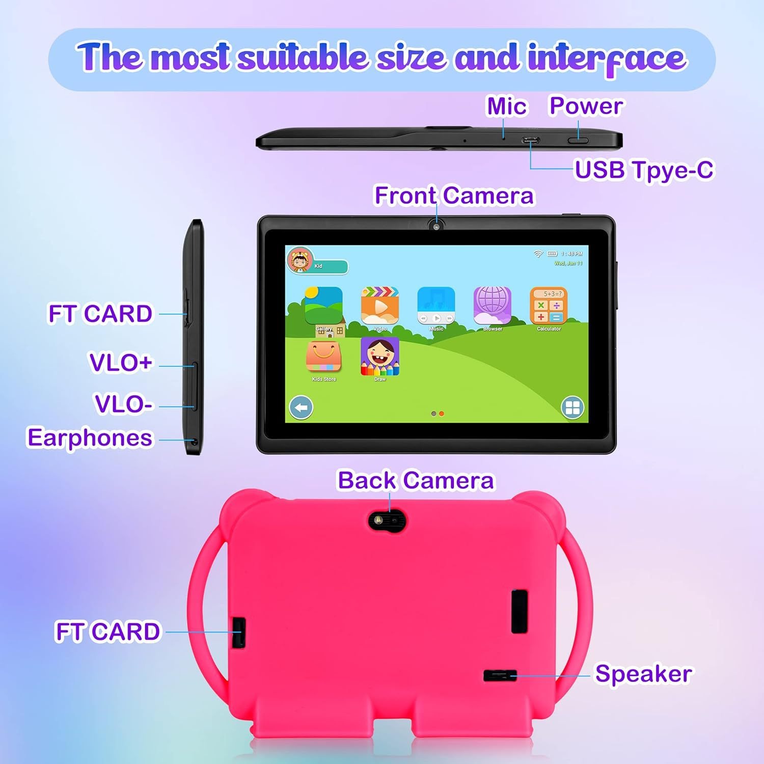 USB Charging Cute Kids Tablet PC Drop Resistance Allwinner Processor Quad Core