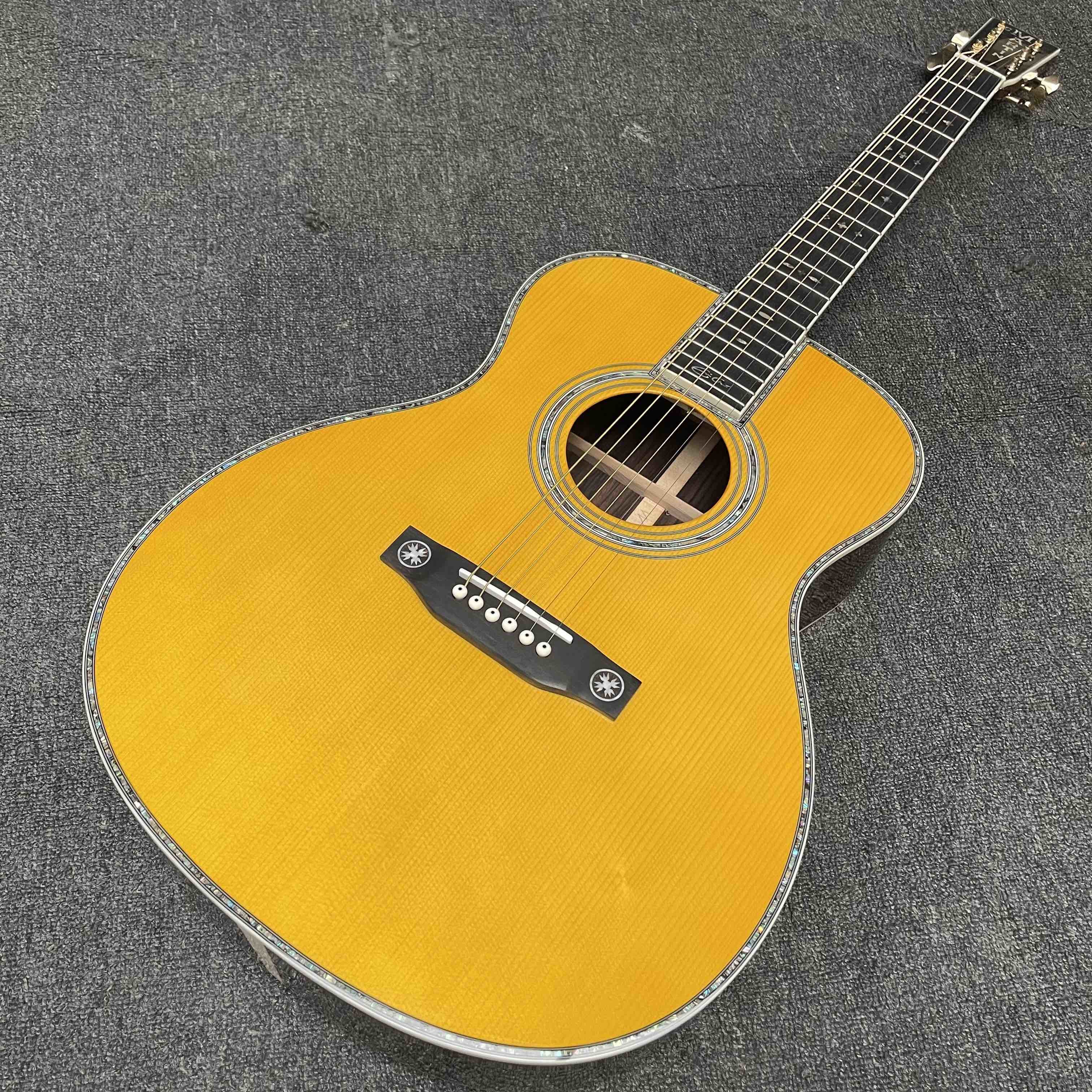 Custom Solid Spruce OM Body Solid Rosewood Back Side Acoustic Electric Guitar Abalone Binding