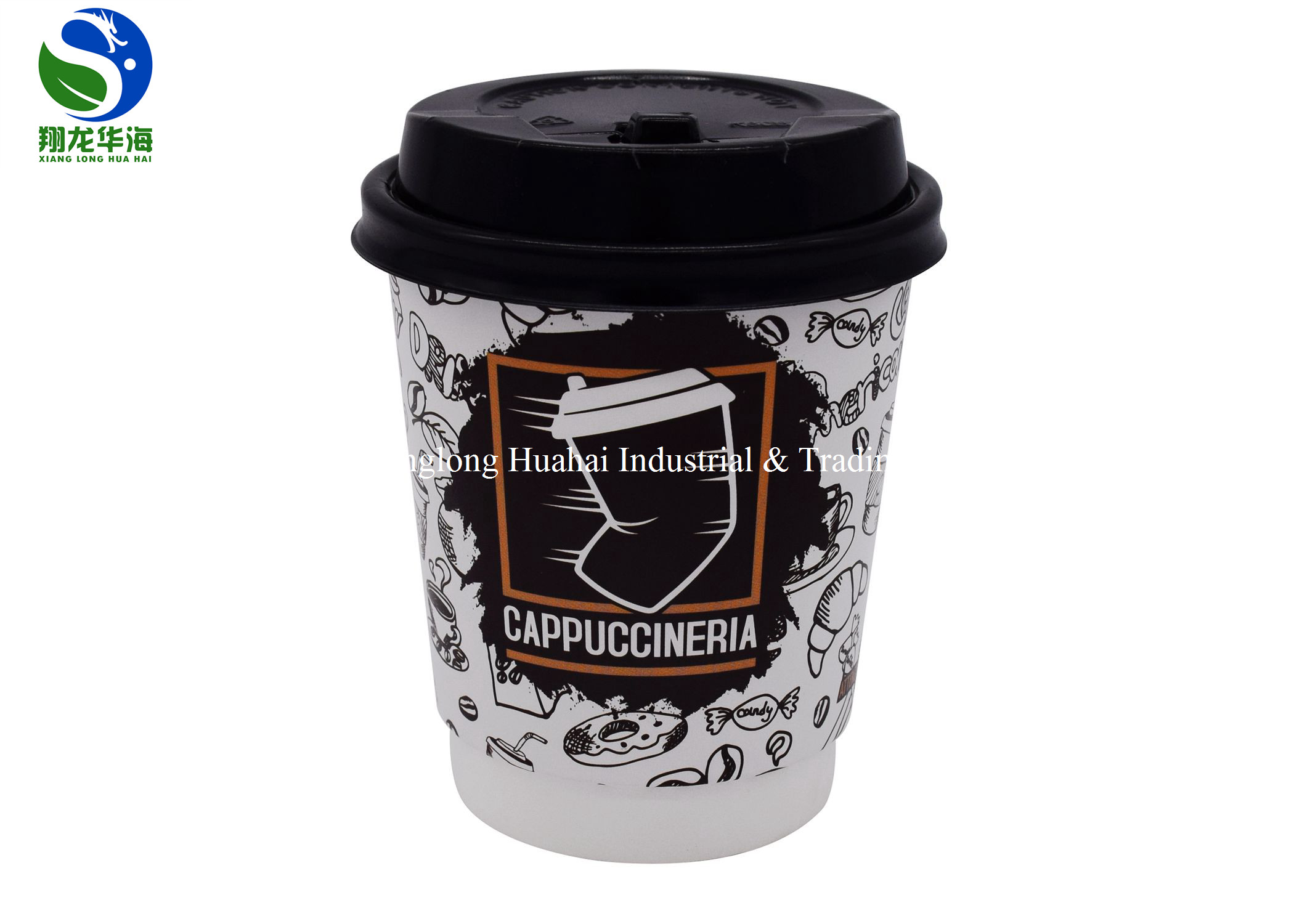 Printed PE Coated Double Wall Paper Cup , Disposable Paper Coffee Cup