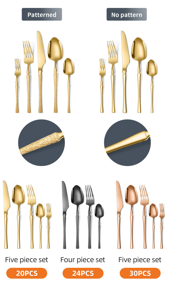 Stainless Steel Cutlery Set Small Waist Hammer Pattern Stainless Steel Western Cutlery Gift Box 30 Piece