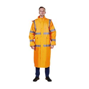 China RAINWEAR RR020-Y Polyester/PVC Hooded Adjustable Safety Rain Coat with Reflective Tape wholesale