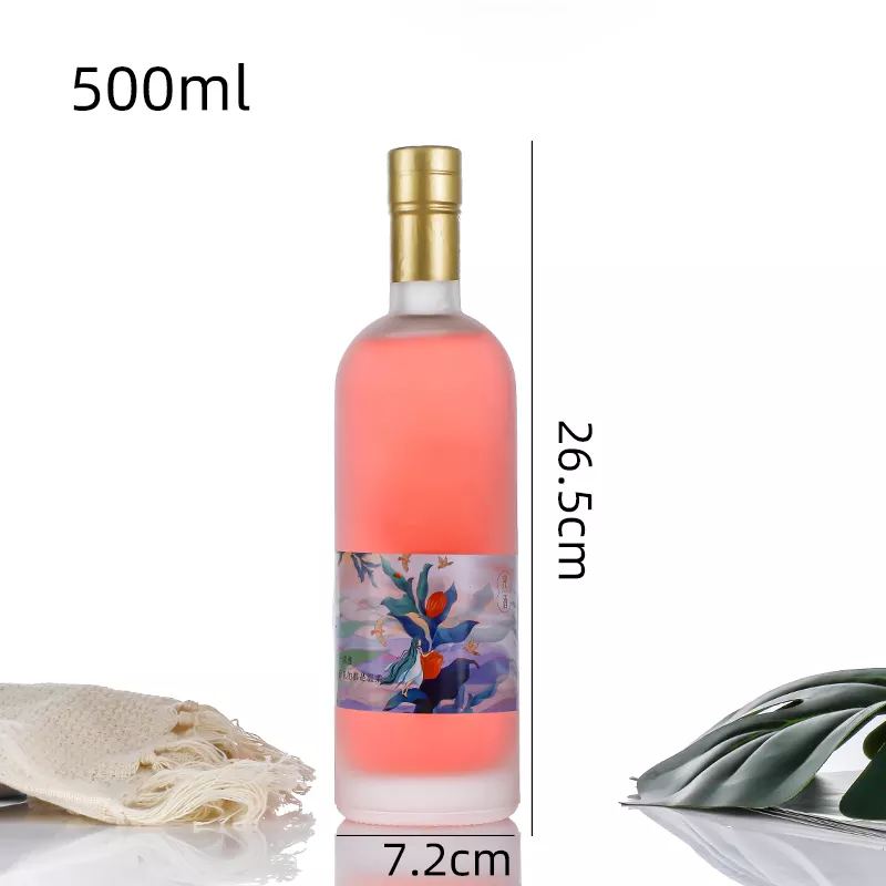 375ml 500ml Round Glass Wine Juice Whisky Bottle with Transparent Collar Material