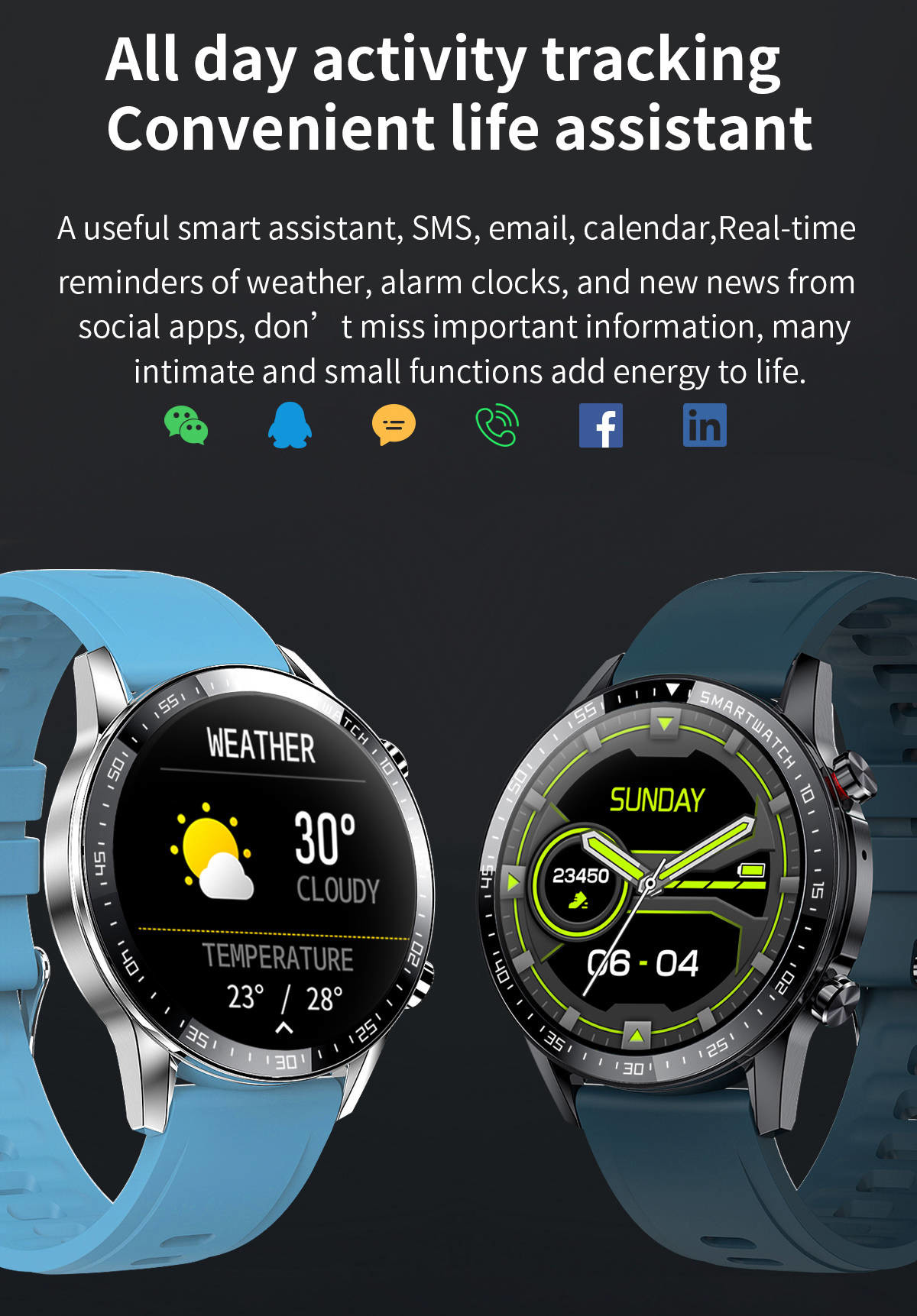 DC5V 300Mah Bluetooth Smart Touch Watch Waterproof BLE4.0 IPS For Men