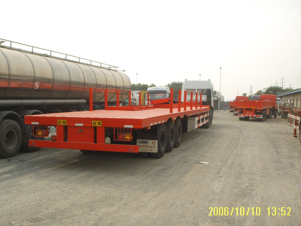 Drop Deck Low Flatbed Trailer For Vessels Transport , Flat Bed Semi Trailer