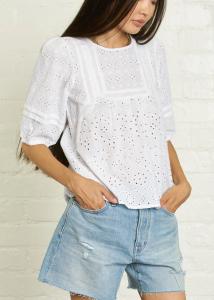 China Casual 3/4 Sleeve Ladies Lace Tops Cotton Eyelet Embroidered wholesale