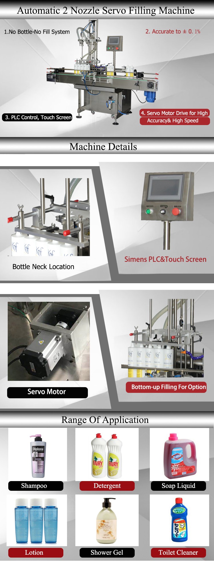 Touch Screen Electric Piston Filling Machine PLC Control 0.5% Accuracy