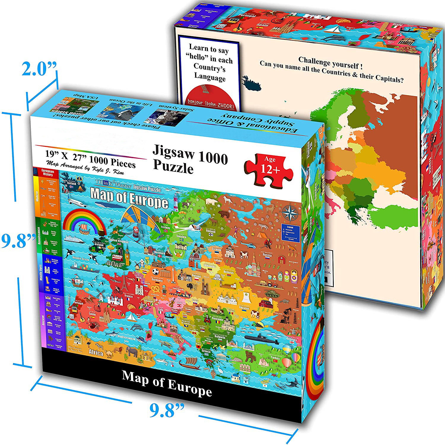 Color Europe Map 1000 Piece Paper Jigsaw Puzzle For Kids 12+ Teens Adults Families