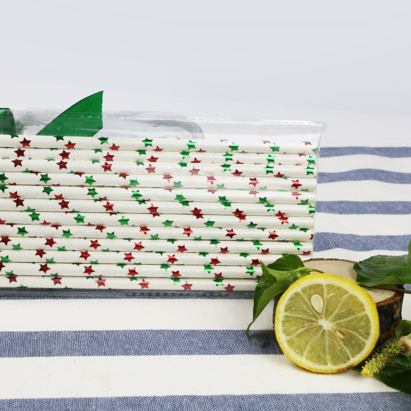 Green foil pattern FDA Certificate Biodegradable Paper Straws Food-grade Recyclable Printed Eco-friendly Paper Straws