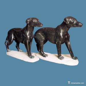 China Black Marble Stone Carving Sculpture Dog , Carved Stone Animal Figures wholesale