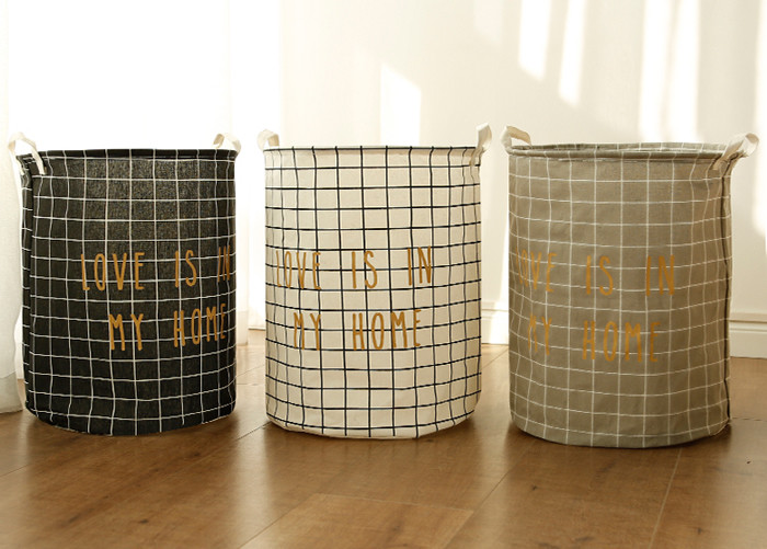 Puting Foldable washing laundry clothes basket toy storage bag bathroom box customized coffee plaid love is in my home